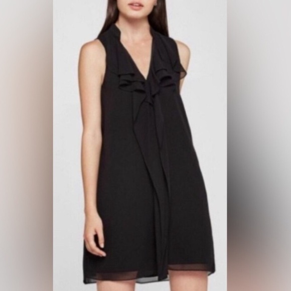 BCBG MAXAZRIA Ashley Ruffle Front V-neck sleeveless Chiffon Pull On Mini Dress - Picture 3 of 16